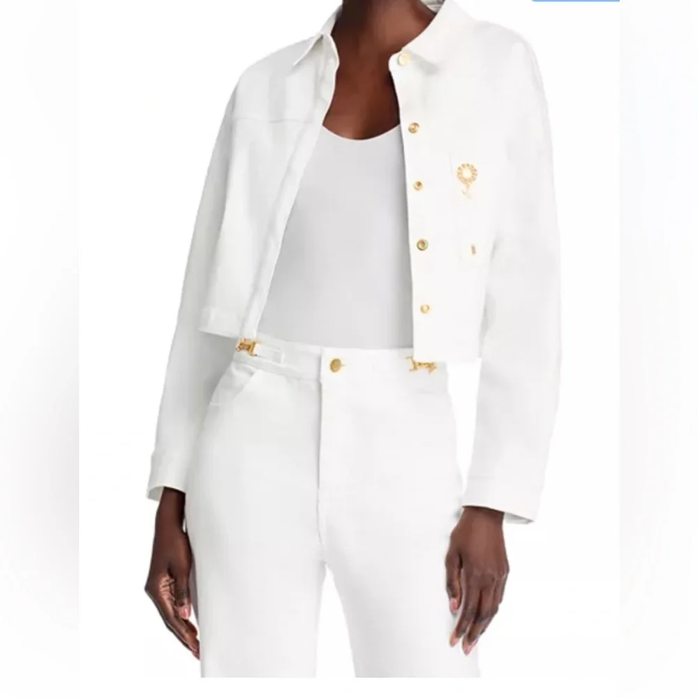 NWT $348 Kobi Halperin Teagan Denim White Jacket Size S Cropped Brooch - Picture 1 of 13
